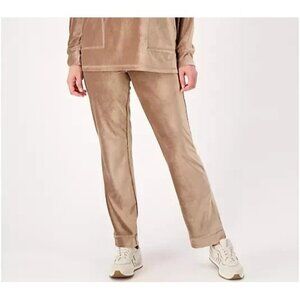 Isaac Mizrahi Live! Soho Ribbed Velour Straight Leg Pant Mocha Tall 2X A519191